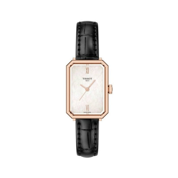 Tissot SRV White Mother of Pearl Dial Black Leather Strap Watch for Women - T160.110.36.113.00