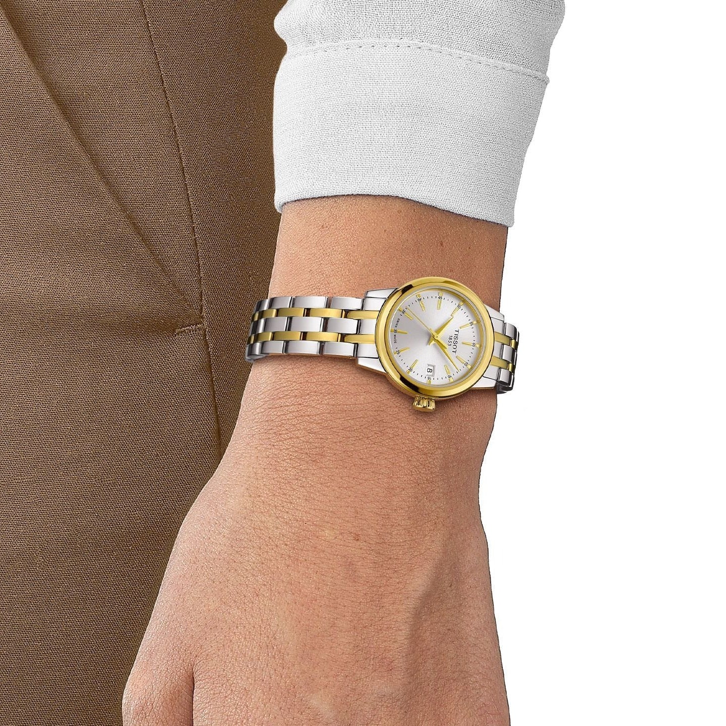 Tissot T Classic Dream Lady Silver Dial Two Tone Steel Strap Watch for Women - T129.210.22.031.00