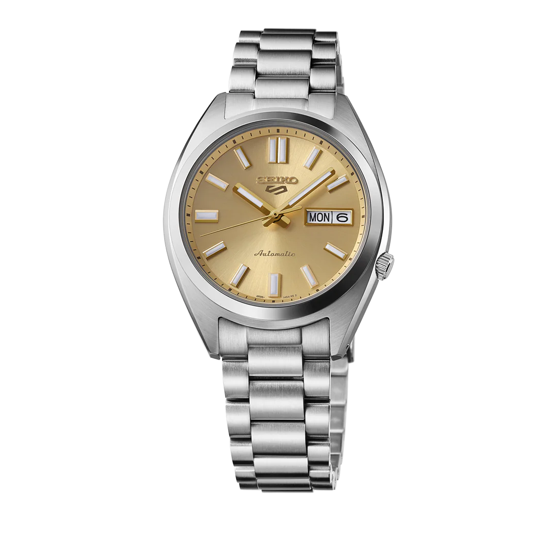 Seiko 5 Sports SNXS Automatic Gold Dial Silver Steel Strap Watch for Men - SRPL59K1