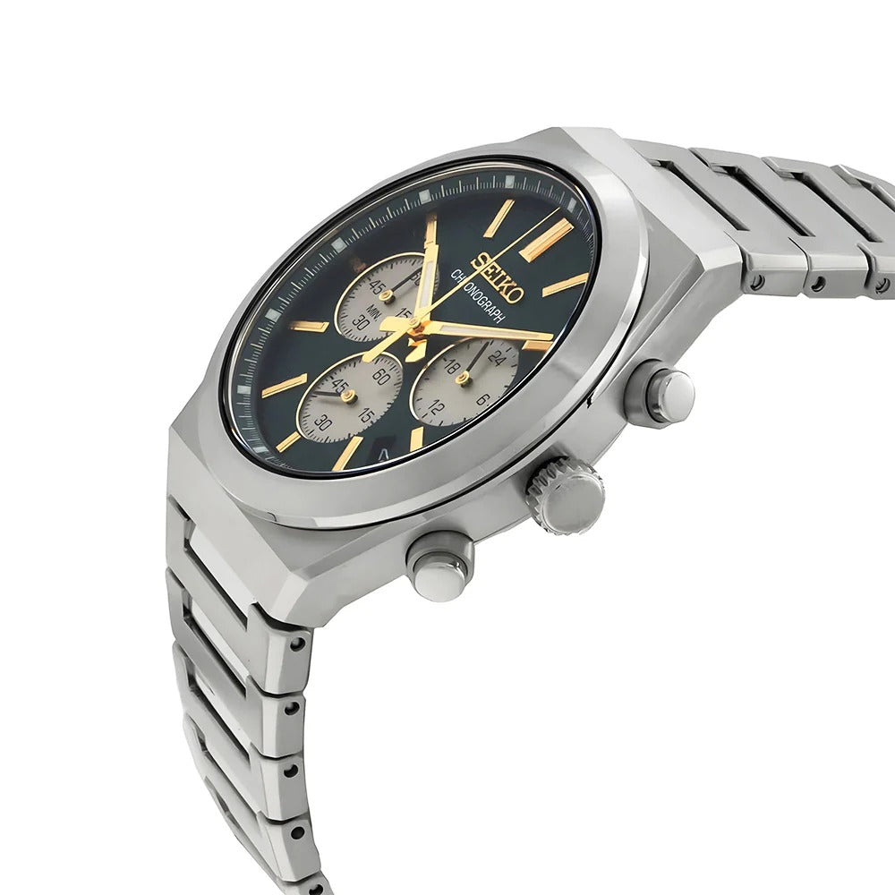 Seiko Sport Conceptual Chronograph Green Dial Silver Steel Strap Watch for Men - SSB461P1