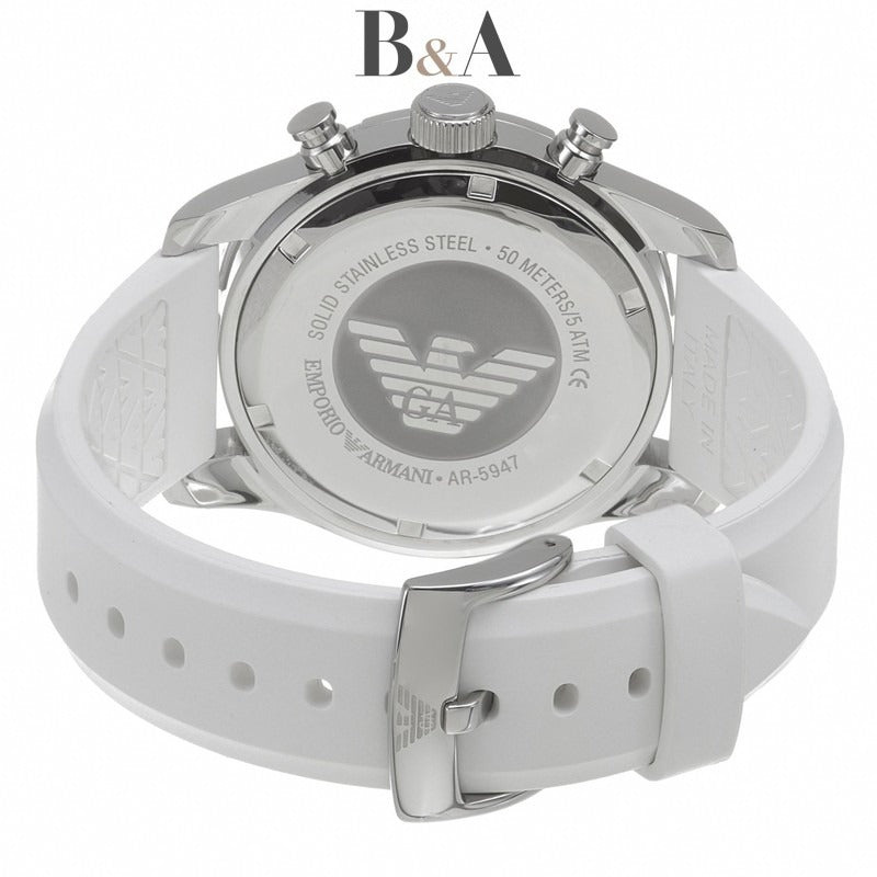 Emporio Armani Sportivo Chronograph White Dial White Rubber Strap Watch for Men - AR5947