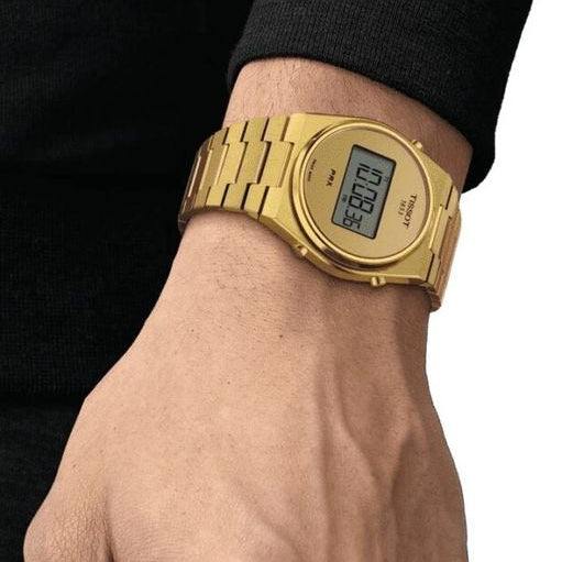 Tissot PRX Digital Quartz Gold Dial Gold Steel Strap Watch for Men - T137.463.33.020.00