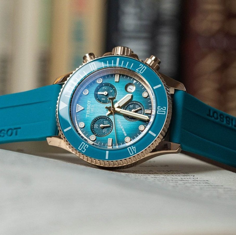 Tissot Seastar 1000 Chronograph Turqouise Dial Turqouise Rubber Strap Watch for Women - T120.217.37.041.00