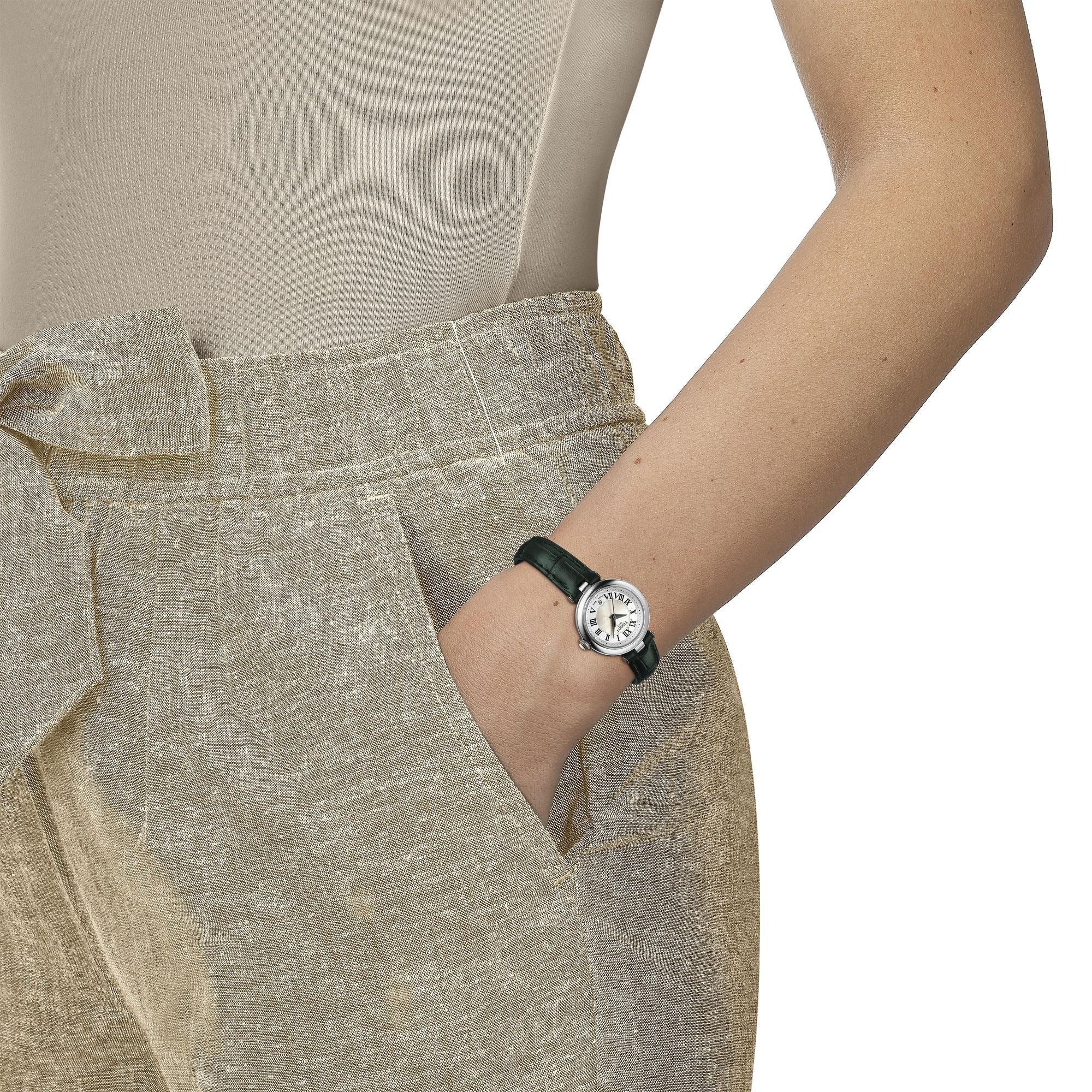 Tissot Bellissima Small Lady Mother of Pearl Dial Green Leather Strap Watch for Women - T126.010.16.113.02