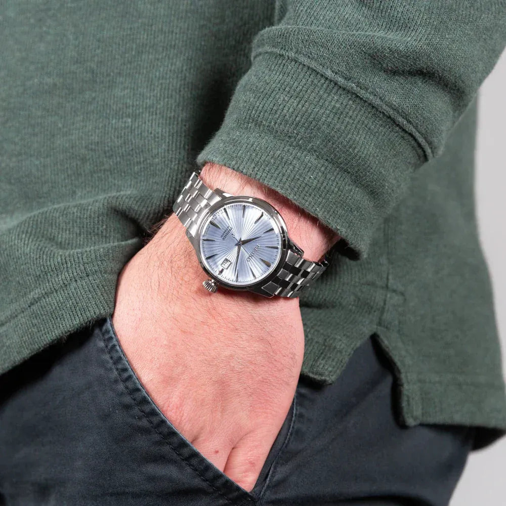 Seiko Presage Cocktail Time Automatic Ice Blue Dial Silver Steel Strap Watch for Men - SRPE19J1