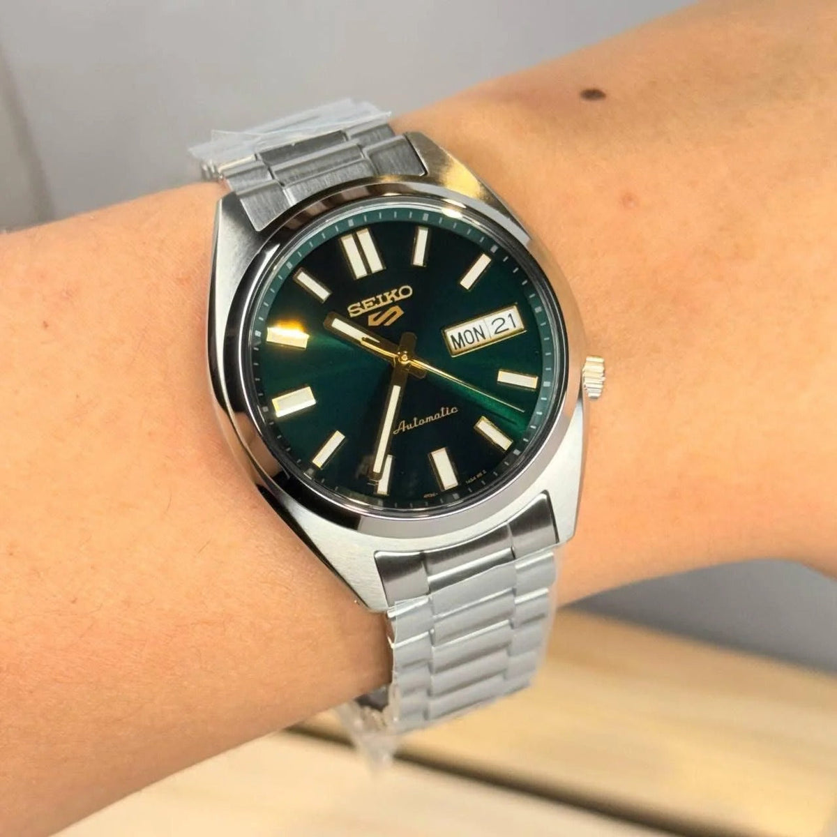 Seiko 5 Sports Automatic Green Dial Silver Steel Strap Watch for Men - SRPL57K1