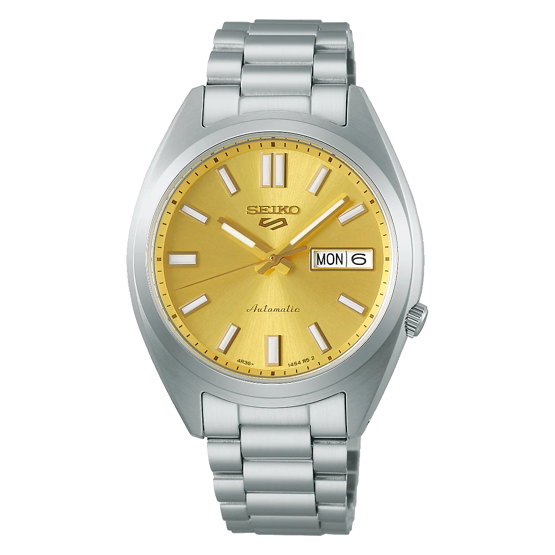 Seiko 5 Sports SNXS Automatic Gold Dial Silver Steel Strap Watch for Men - SRPL59K1