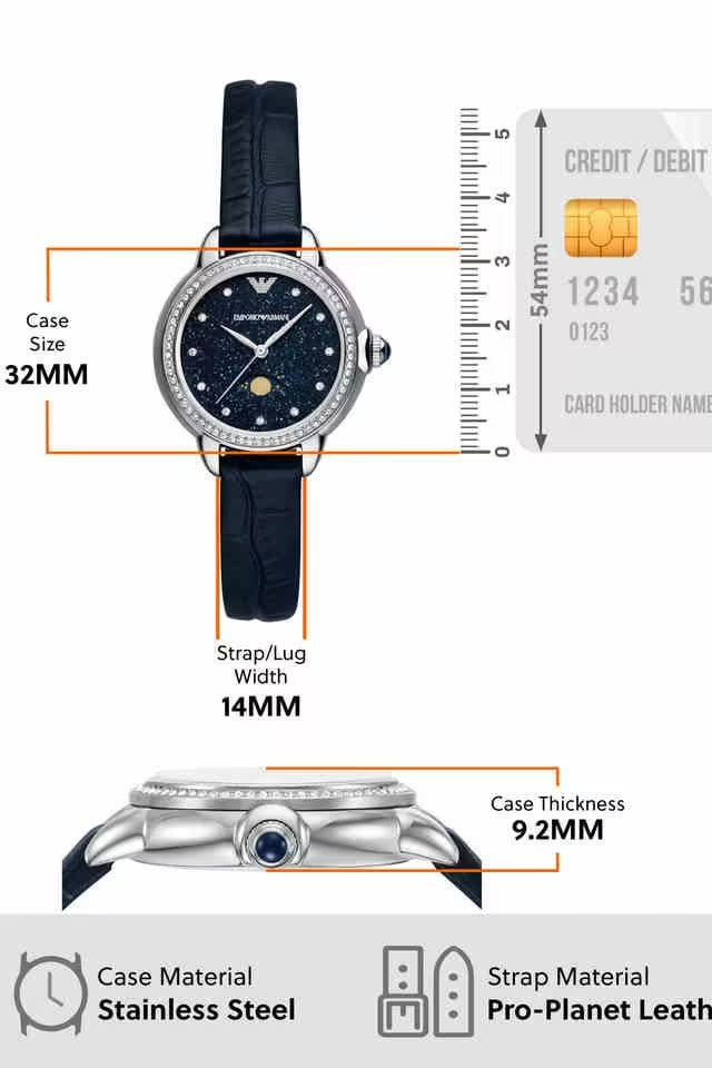 Emporio Armani Mia Moonphase Blue Dial Blue Leather Strap Watch for Women - AR11629