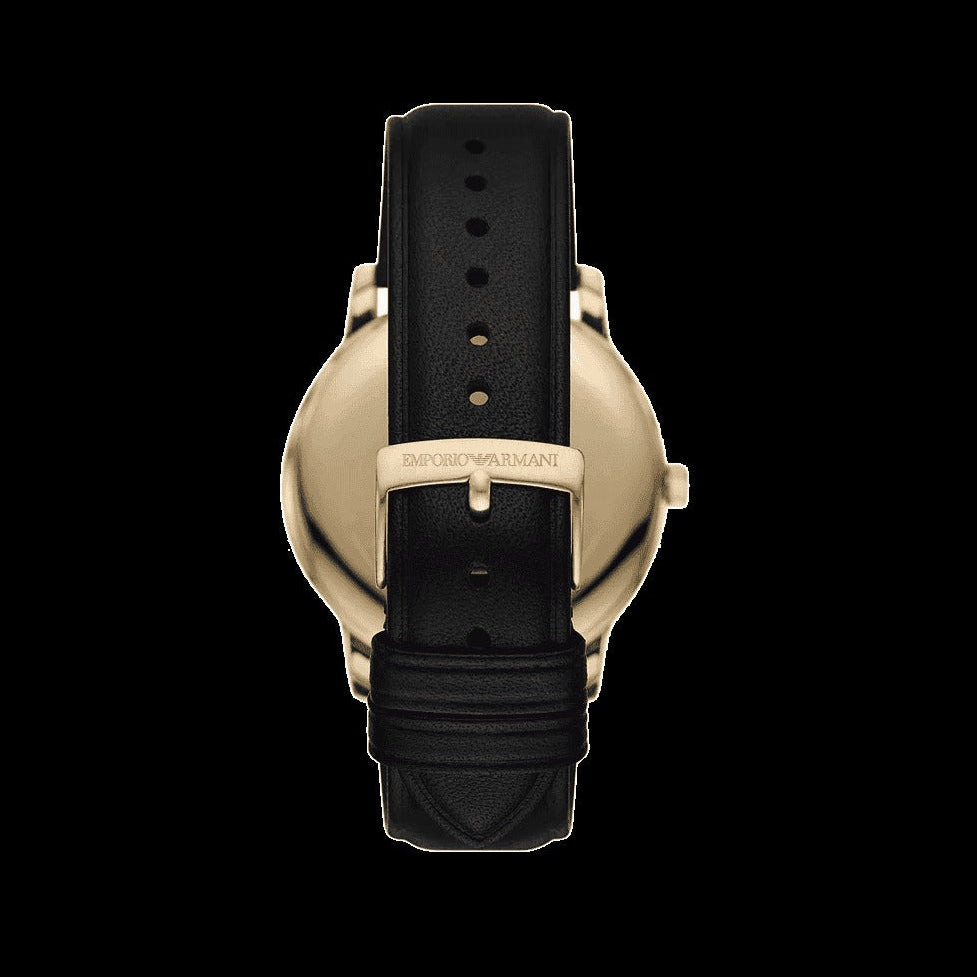 Emporio Armani Minimalist Green Dial Black Leather Strap Watch for Men - AR11601