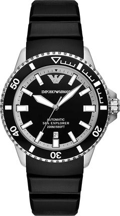 Emporio Armani Sea Explorer Black Dial Black Silicone Strap Watch for Men - AR60086