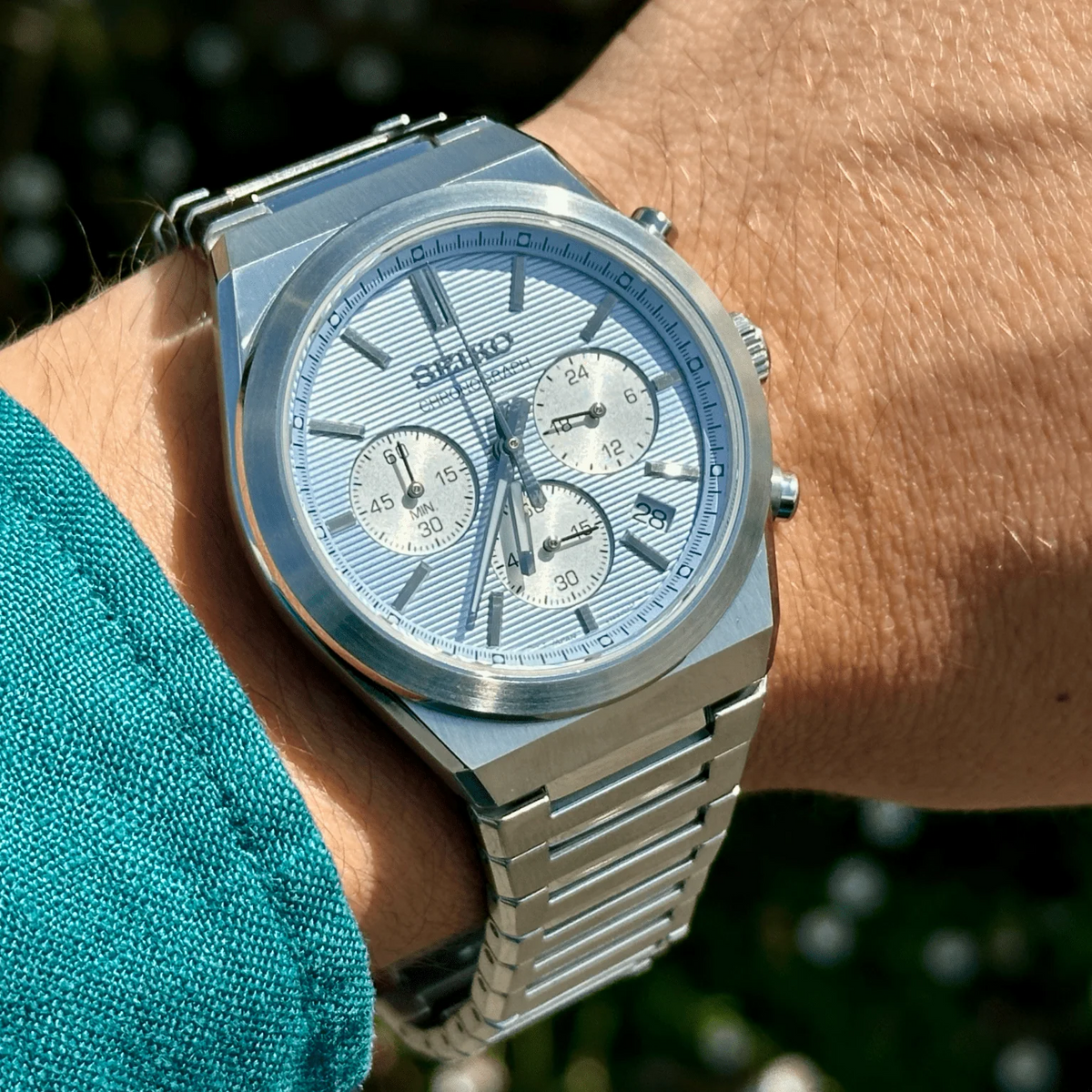 Seiko Conceptual Chronograph Ice Blue Dial Silver Steel Strap Watch for Men - SSB459P1