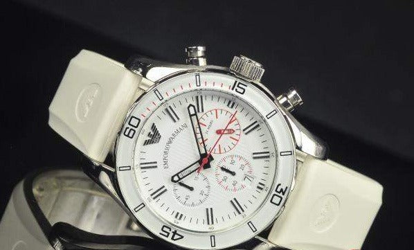 Emporio Armani Sportivo Chronograph White Dial White Rubber Strap Watch for Men - AR5947