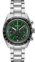 Seiko Prospex Speedtimer Solar Chronograph Green Dial Silver Steel Strap Watch for Men - SSC933