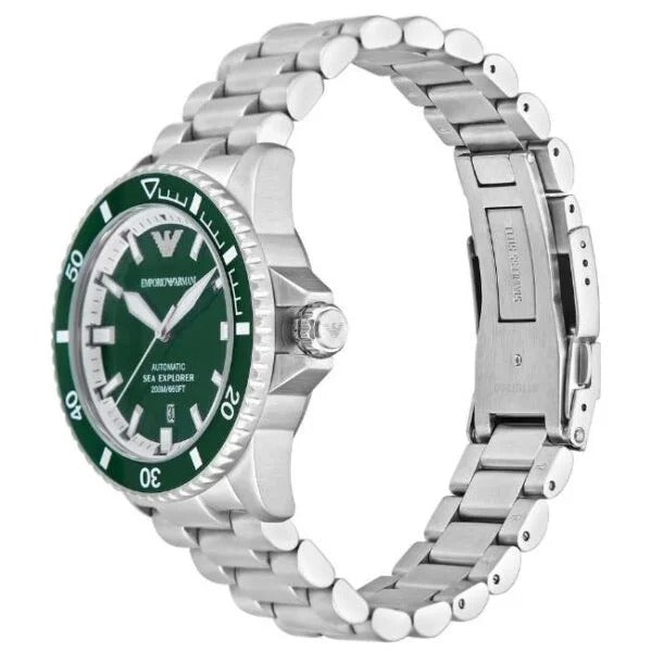 Emporio Armani Sea Explorer Green Dial Silver Steel Strap Watch for Men - AR60080