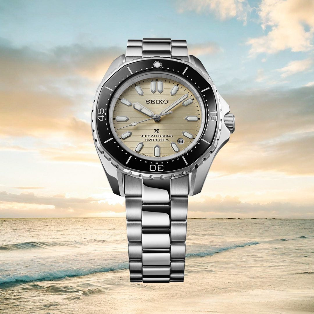 Seiko Prospex Polygonal Divers Automatic Pearl White Dial Silver Steel Strap Watch for Men - SPB481J1