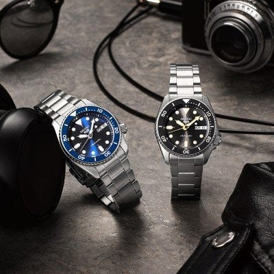 Seiko 5 Sports SKX Street Stonewash Black Dial Silver Steel Strap Watch for Men - SRPL79K1