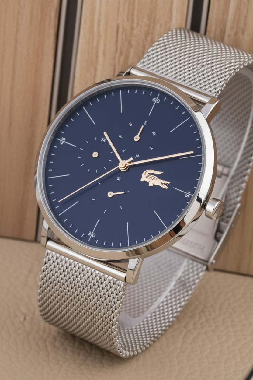 Lacoste Moon Multifunction Blue Dial Silver Mesh Strap Watch for Men - 2011024