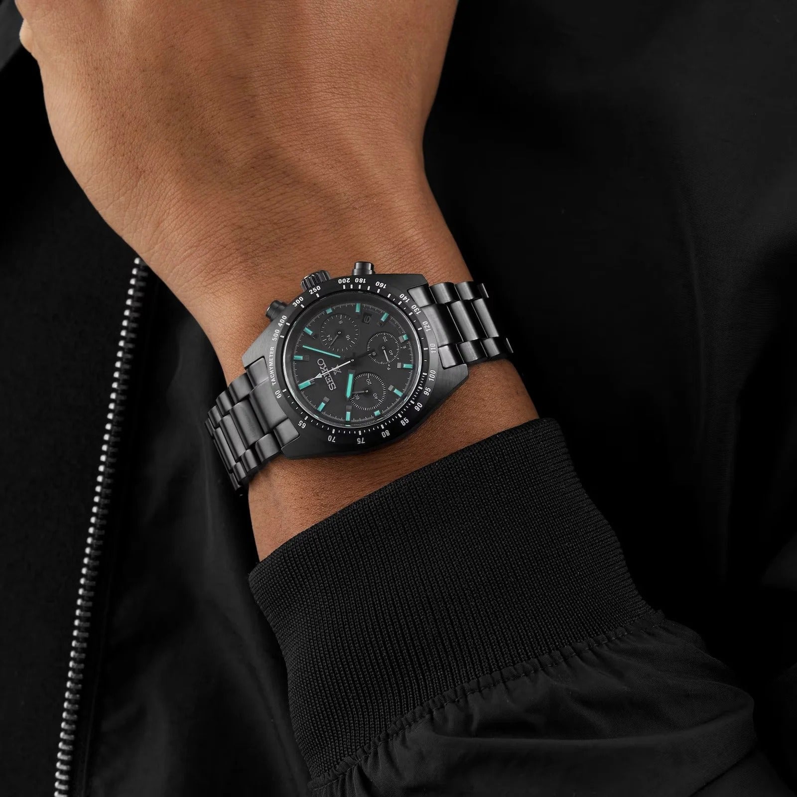 Seiko Prospex Speedtimer The Black Series Limited Edition Black Dial Black Steel Strap Watch for Men - SSC917