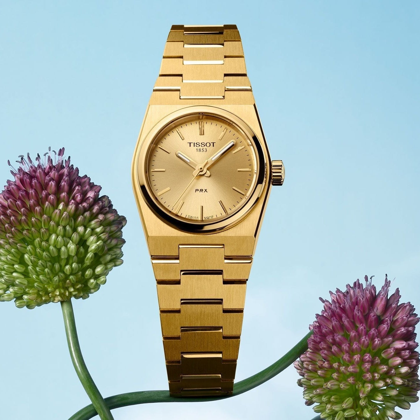 Tissot PRX 25mm Gold DIal Gold Steel Strap Watch for Women - T137.010.33.021.00