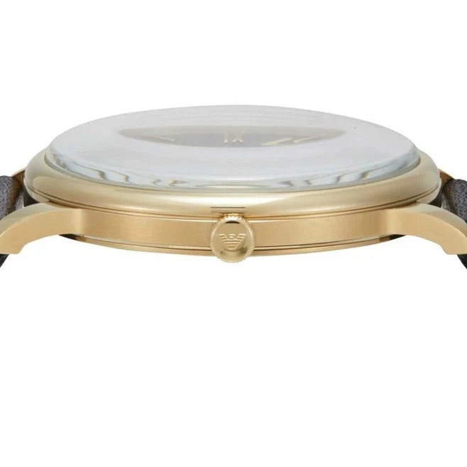 Emporio Armani Minimalist Green Dial Black Leather Strap Watch for Men - AR11601