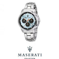 Maserati Successo Chronograph Ice Blue Dial Silver Steel Strap Watch for Men - R8873621044
