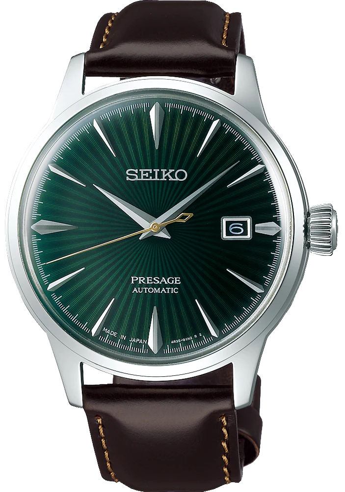 Seiko Presage Cocktail Time Automatic Green Dial Brown Leather Strap Watch for Men - SRPD37J1