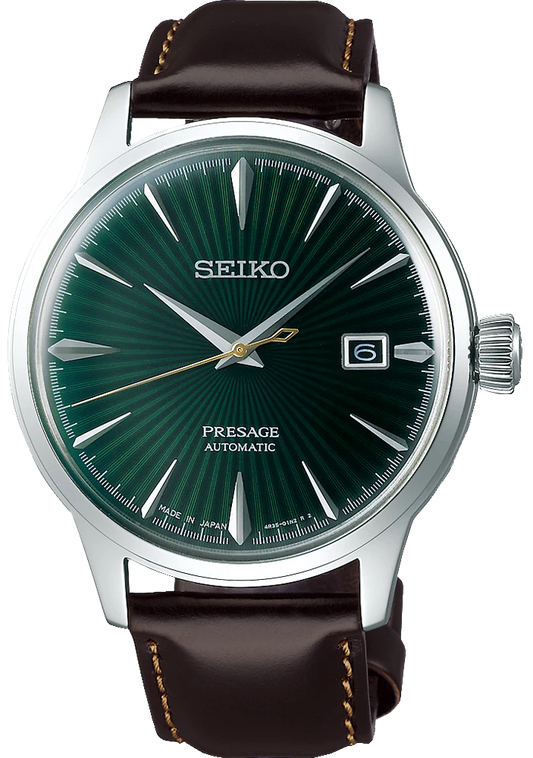 Seiko Presage Cocktail Time Automatic Green Dial Brown Leather Strap Watch for Men - SRPD37J1
