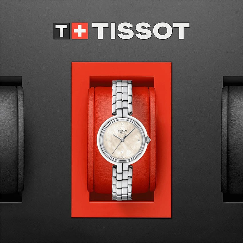 Tissot T-Lady Flamingo Diamonds Mother of Pearl Dial SIlver Steel Strap Watch for Women - T094.210.11.116.02