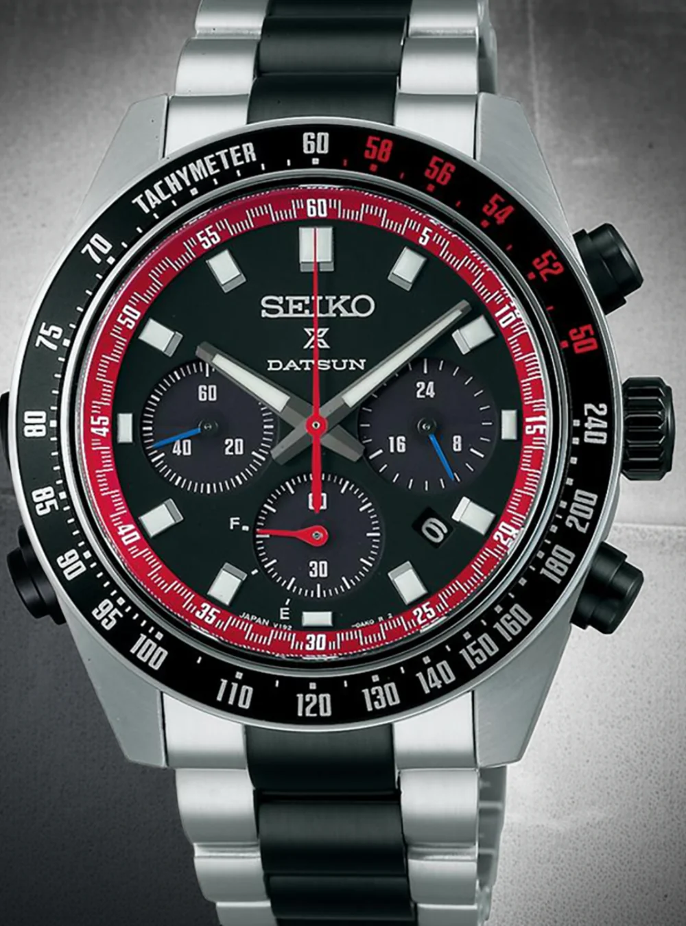 Seiko Prospex Speedtimer Solar Chronograph Datsun 240Z Collaboration Limited Edition Black Dial Two Tone Steel Strap Watch for Men - SSC957