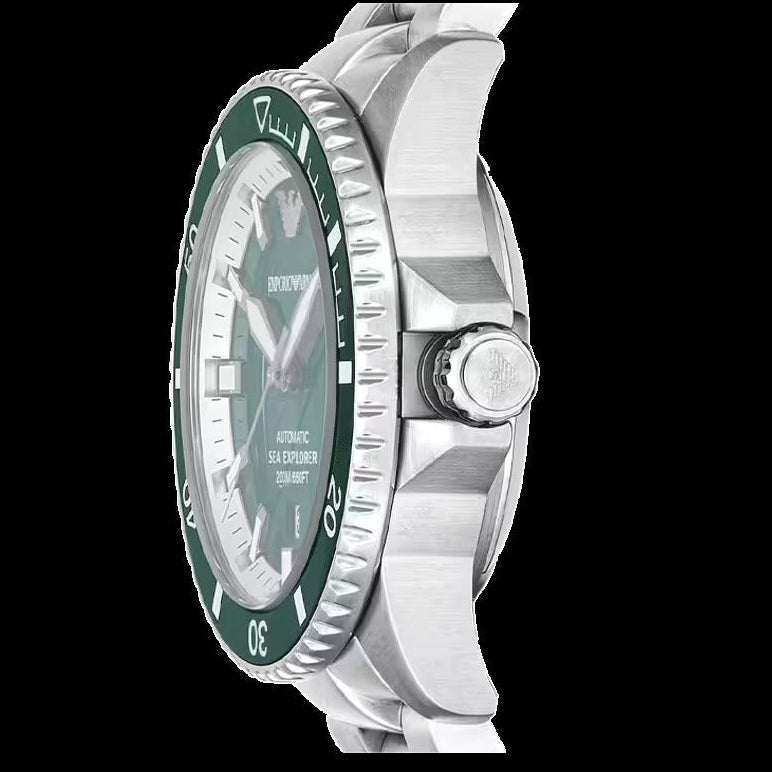 Emporio Armani Sea Explorer Green Dial Silver Steel Strap Watch for Men - AR60080