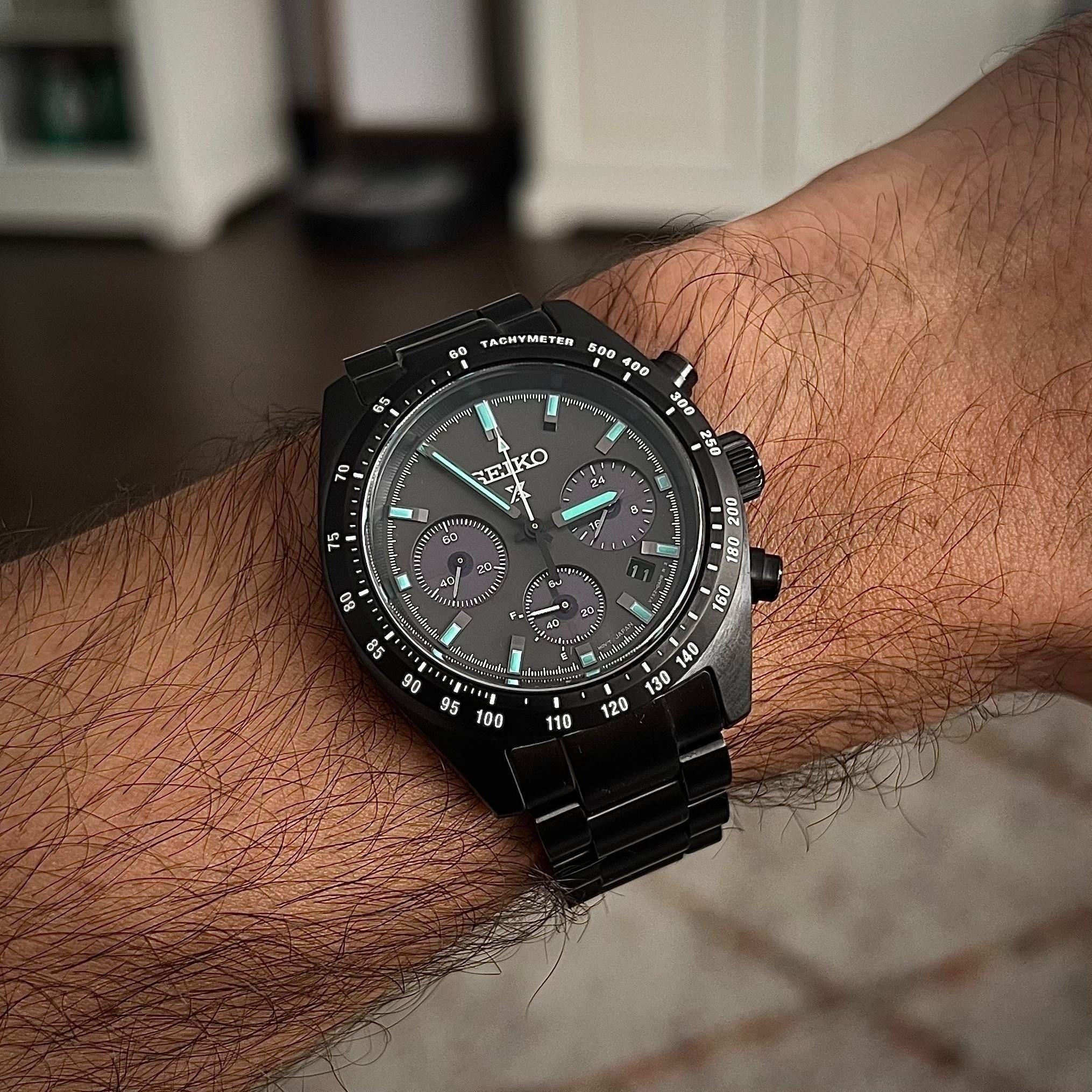 Seiko Prospex Speedtimer The Black Series Limited Edition Black Dial Black Steel Strap Watch for Men - SSC917
