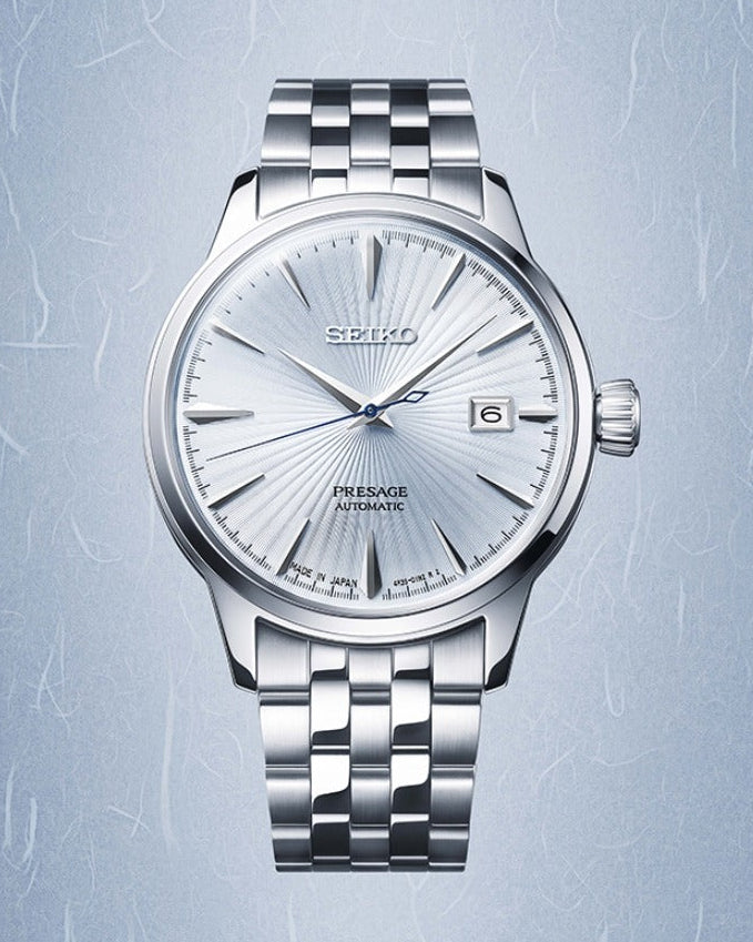 Seiko Presage Cocktail Time Automatic Ice Blue Dial Silver Steel Strap Watch for Men - SRPE19J1