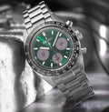 Seiko Prospex Speedtimer Solar Chronograph Green Dial Silver Steel Strap Watch for Men - SSC933