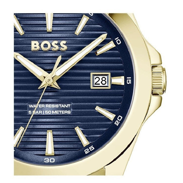 Hugo Boss Strike Blue Dial Gold Steel Strap Watch for Men - 1514172