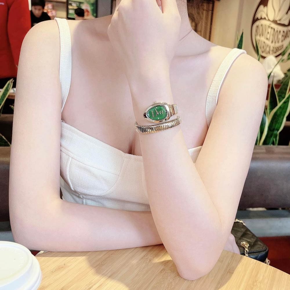 Just Cavalli Serpente Metallica Green Dial Gold Steel Strap Watch for Women - JC1L208M0045