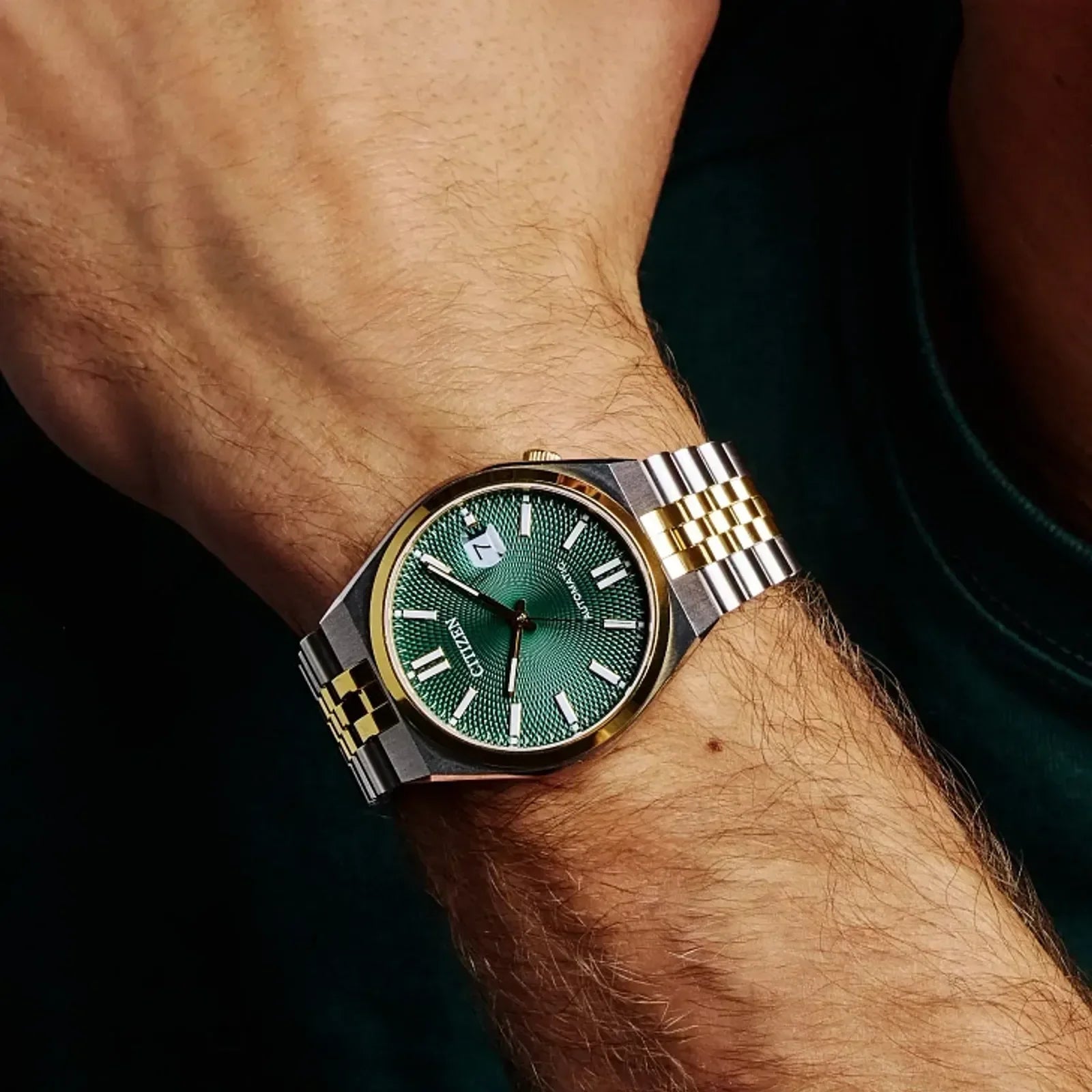 Citizen Tsuyosa 60 Automatic Green Dial Two Tone Steel Strap Watch for Men - NK0024-54X