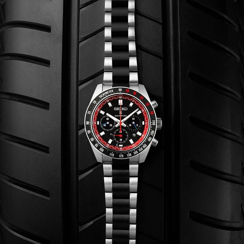 Seiko Prospex Speedtimer Solar Chronograph Datsun 240Z Collaboration Limited Edition Black Dial Two Tone Steel Strap Watch for Men - SSC957