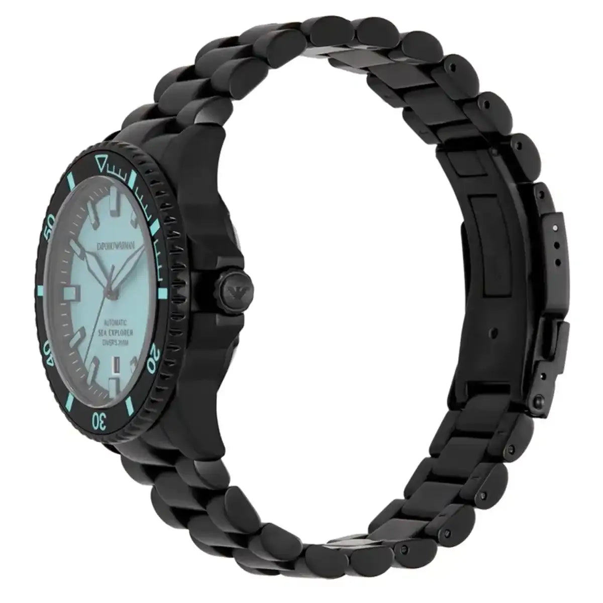 Emporio Armani Sea Explorer Turquoise Blue Dial Black Steel Strap Watch for Men - AR60084