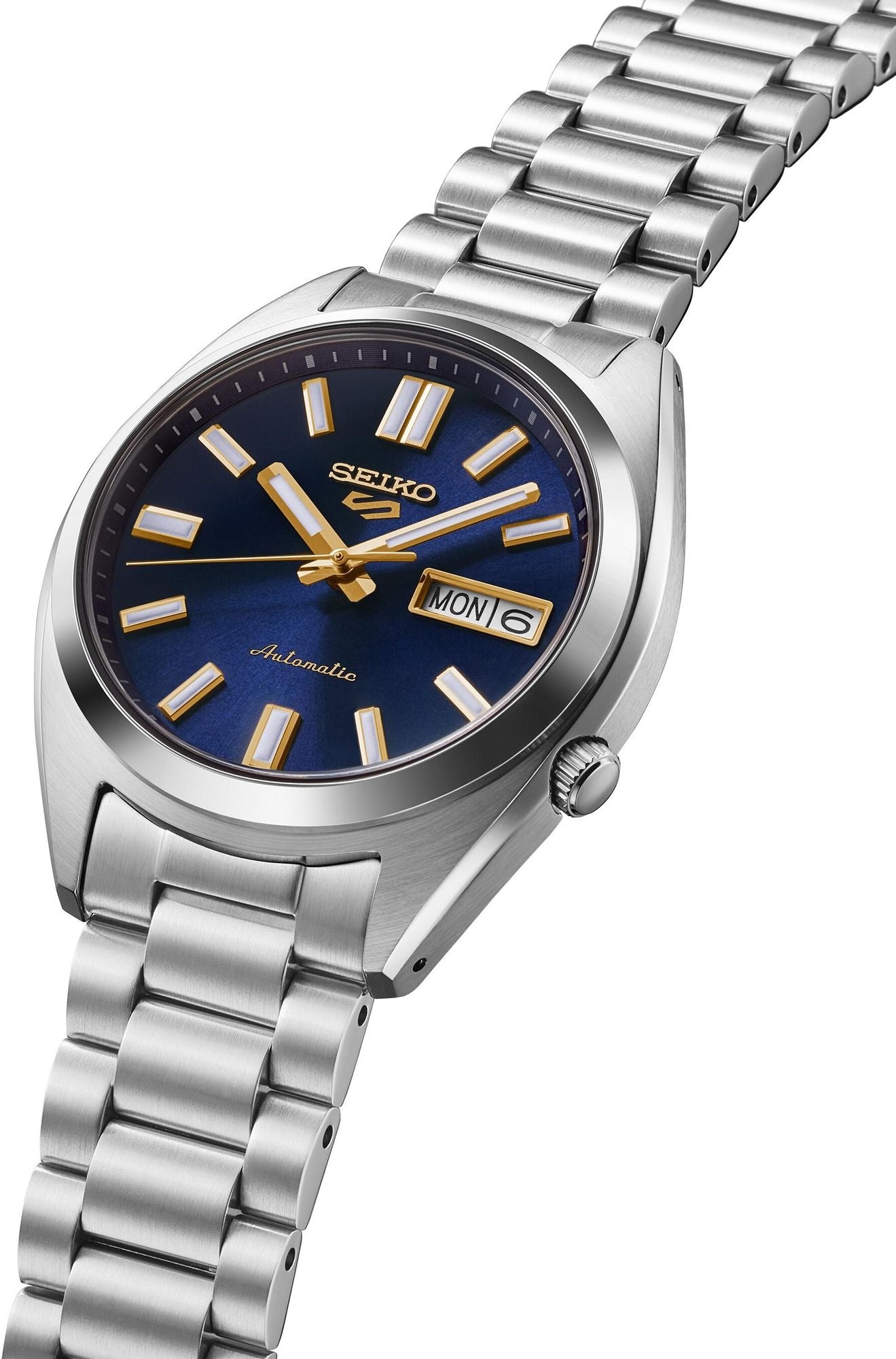Seiko 5 Sports Automatic Blue Dial Silver Steel Strap Watch for Men - SRPL55K1