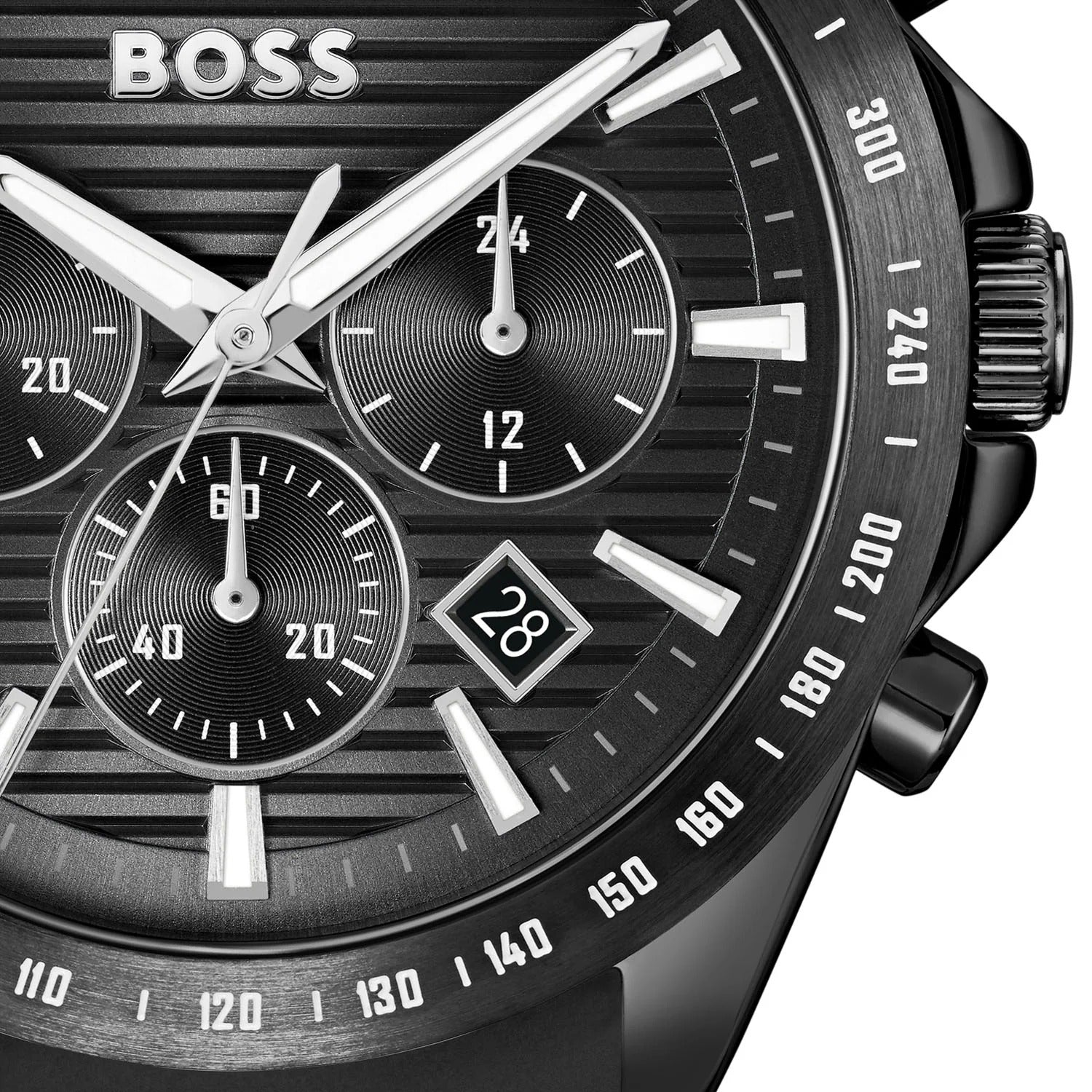 Hugo Boss Strike Chronograph Black Dial Black Rubber Strap Watch for Men - 1514289