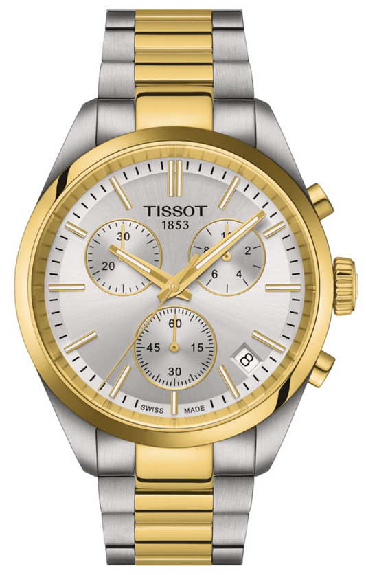 Tissot PR 100 Chronograph Silver Dial Two Tone Steel Strap Watch for Men - T150.417.22.031.00
