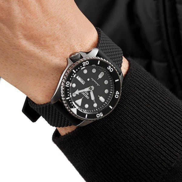 Seiko 5 Sports SKX Series Automatic Black Dial Black Silicone Strap Watch for Men - SRPD65K2