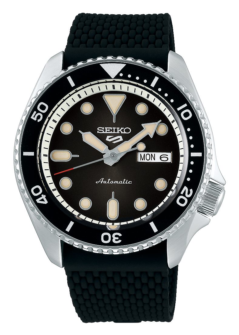 Seiko 5 Sports SKX Automatic Black Dial Black Silicone Strap Watch for Men - SRPD73K2