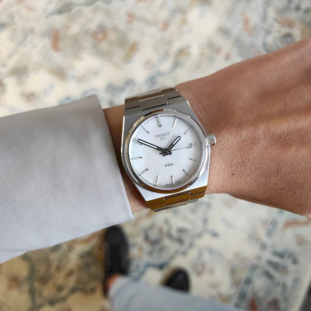 Tissot PRX Quartz Mother of Pearl Dial Silver Steel Strap Watch for Women- T137.210.11.111.00