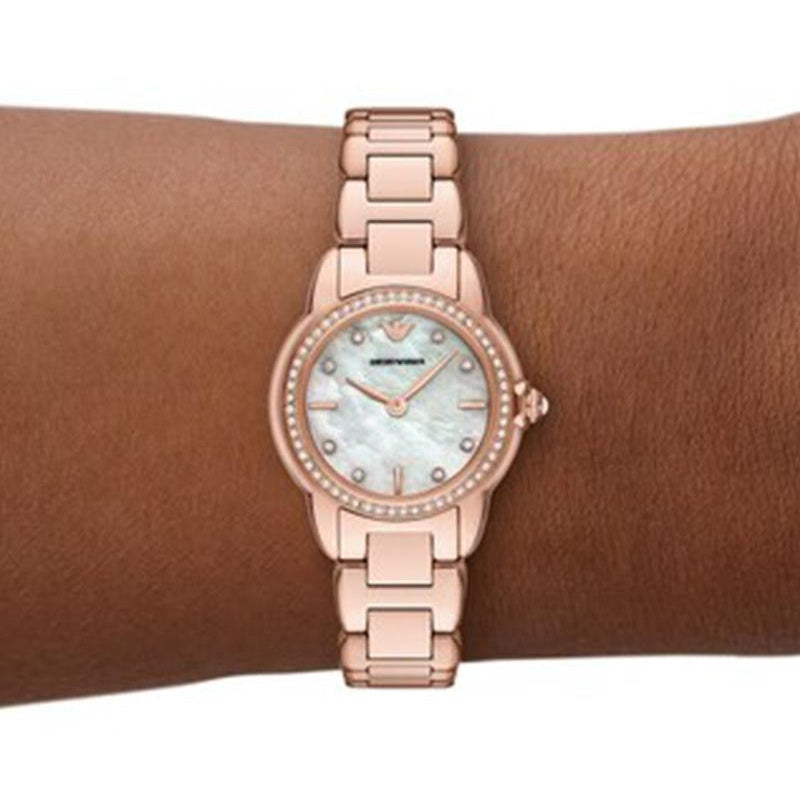 Emporio Armani Mia Mother of Pearl Dial Rose Gold Steel Strap Watch for Women - AR11671