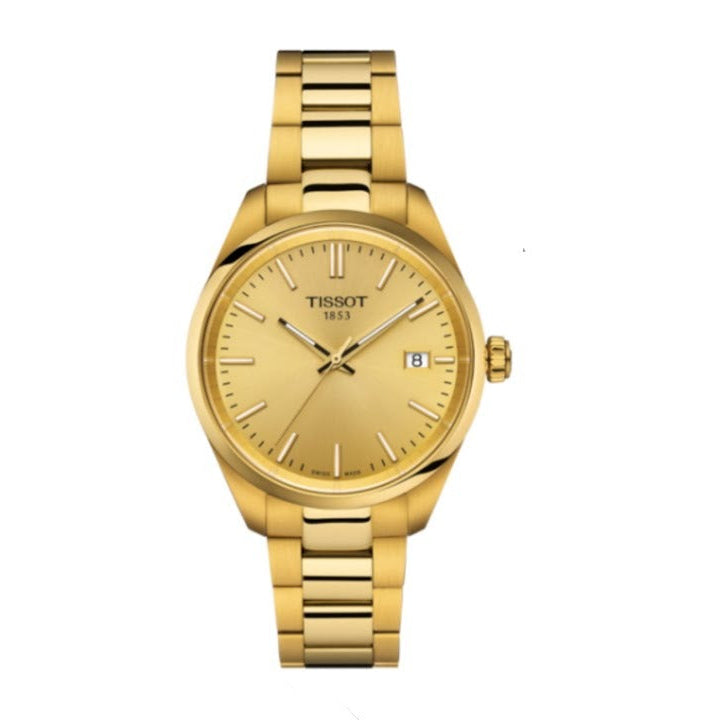 Tissot PR 100 Gold Dial Gold Steel Strap Watch for Women - T150.210.33.021.00