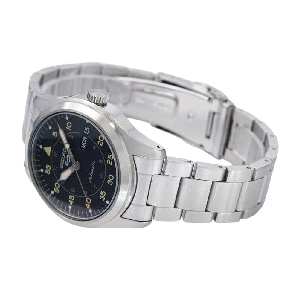 Seiko 5 Sports Flieger Automatic Black Dial Silver Steel Strap Watch for Men - SRPH27K1