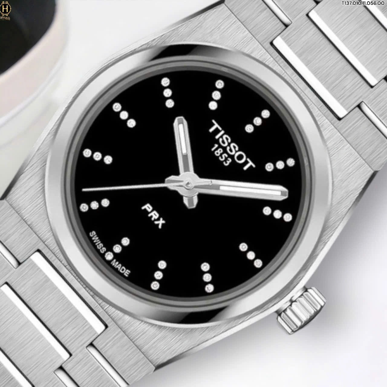Tissot PRX Quartz Diamonds Black Dial Silver Steel Strap Watch for Women - T137.010.11.056.00
