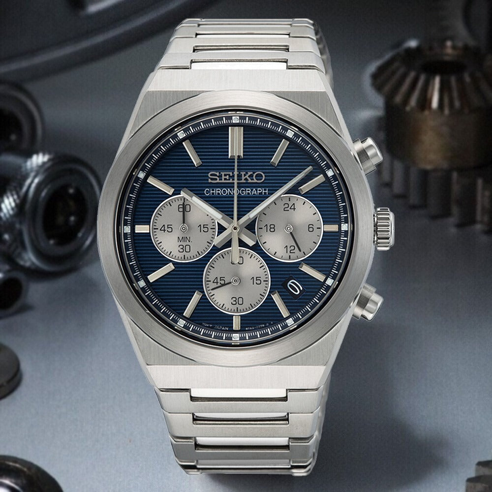 Seiko Conceptual Chronograph Blue Dial Silver Steel Strap Watch for Men- SSB453P1