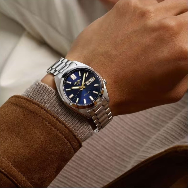 Seiko 5 Sports Automatic Blue Dial Silver Steel Strap Watch for Men - SRPL55K1